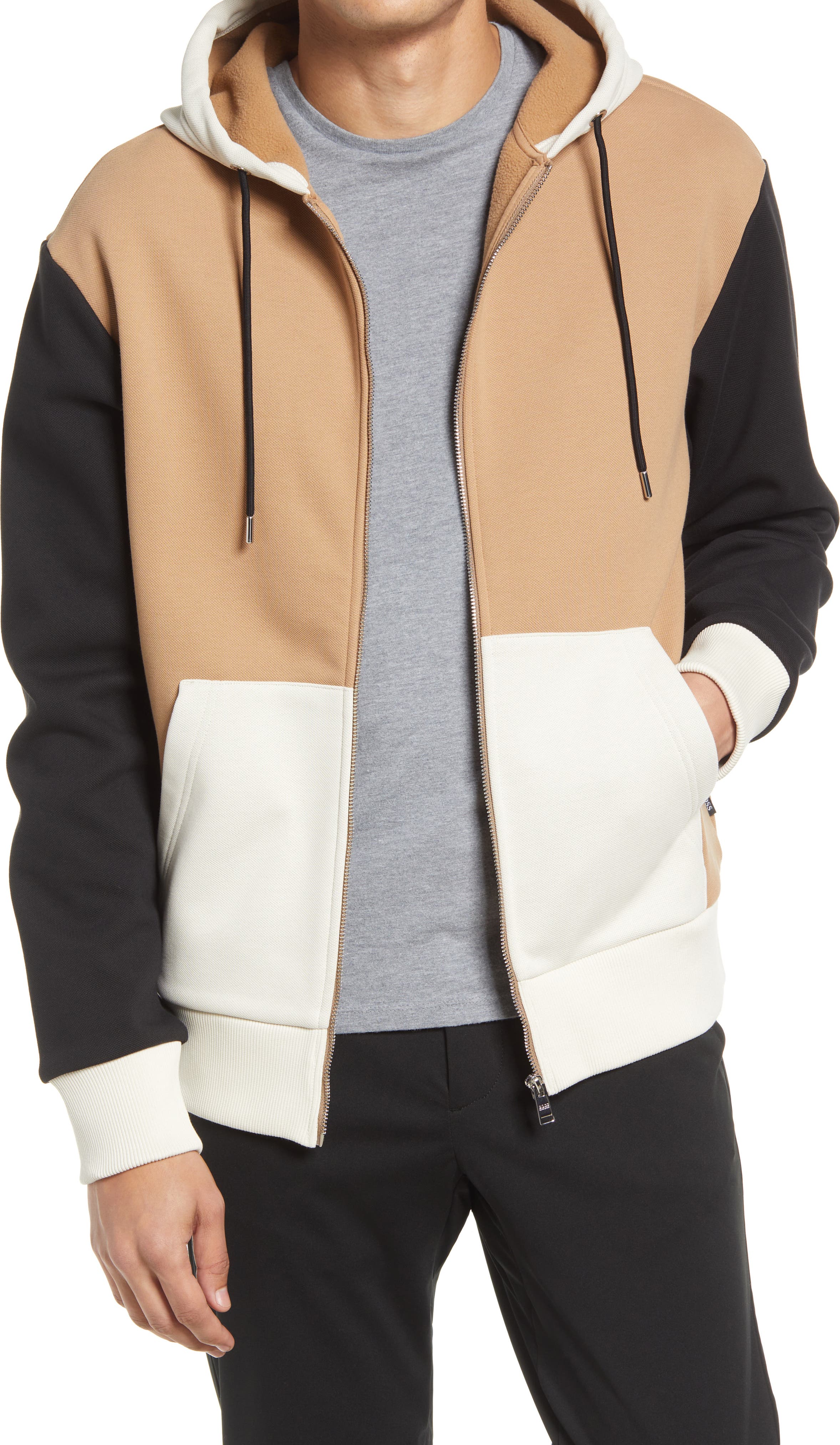 X-Future Men Zip Up Color Block Slim Casual Active Hooded Sweatshirt 